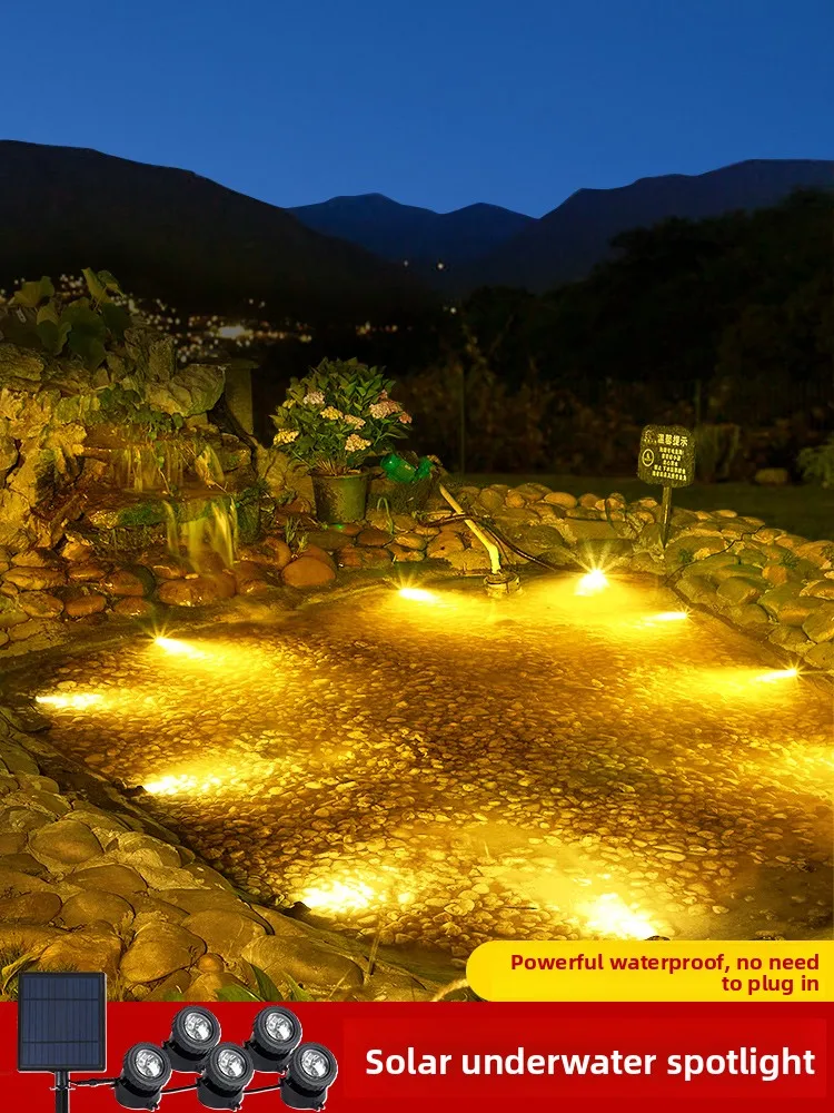 Solar-powered underwater fish pond light outdoor waterproof spotlight villa rockery landscape light underwater LED ambient light