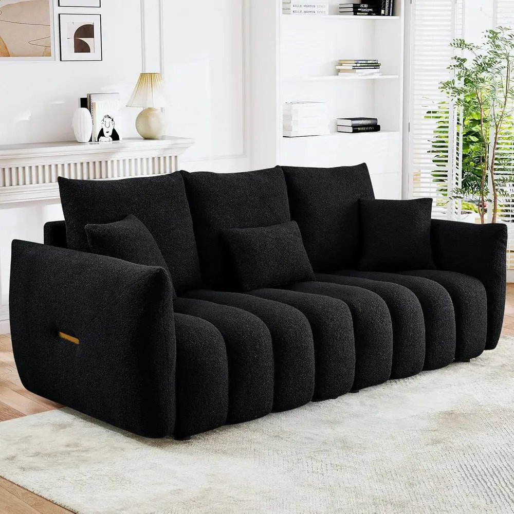 

Большой трехместный диван из плюшевой ткани букле с 3 подушками для гостиной, спальни или офиса