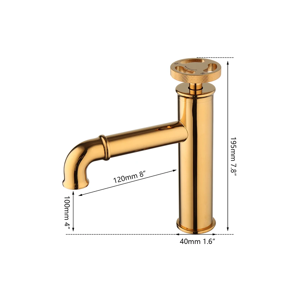 Imagem -03 - Monite Estilo Industrial Banhado a Ouro Torneira da Bacia do Banheiro Latão Sólido Lavatório Pia Misturadora Quente & Fria Deck Montado Torneira