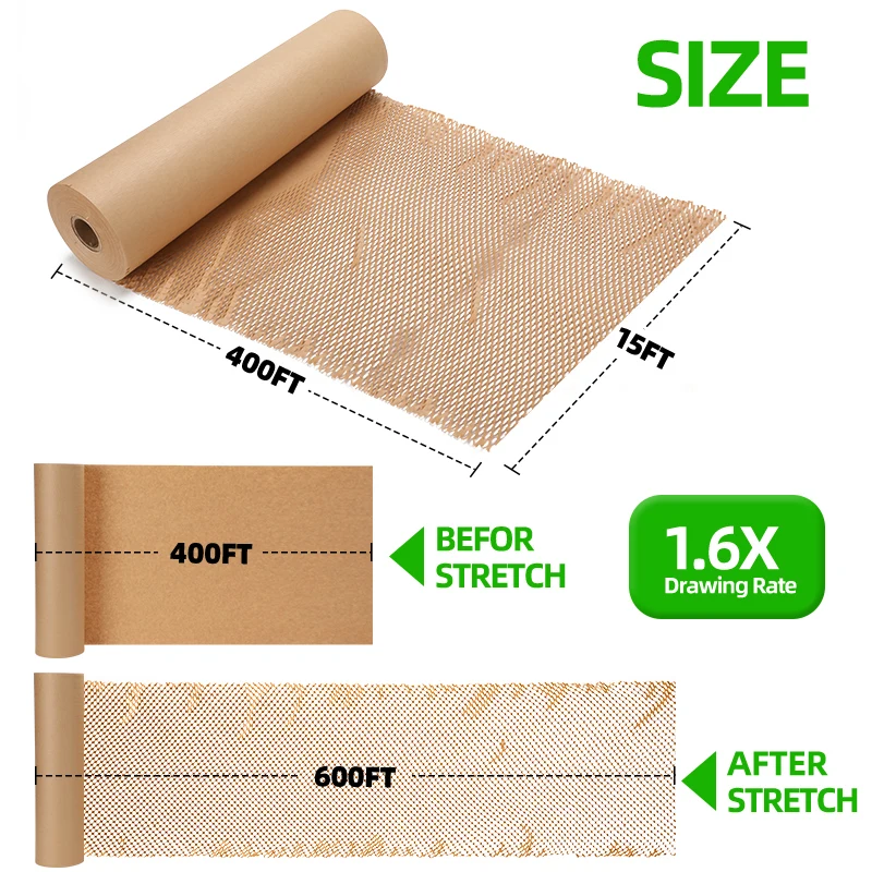 

38CMx250M Honeycomb Paper Packaging Roll | Eco-Friendly Gift/Shipping Bubble Wrap Alternative