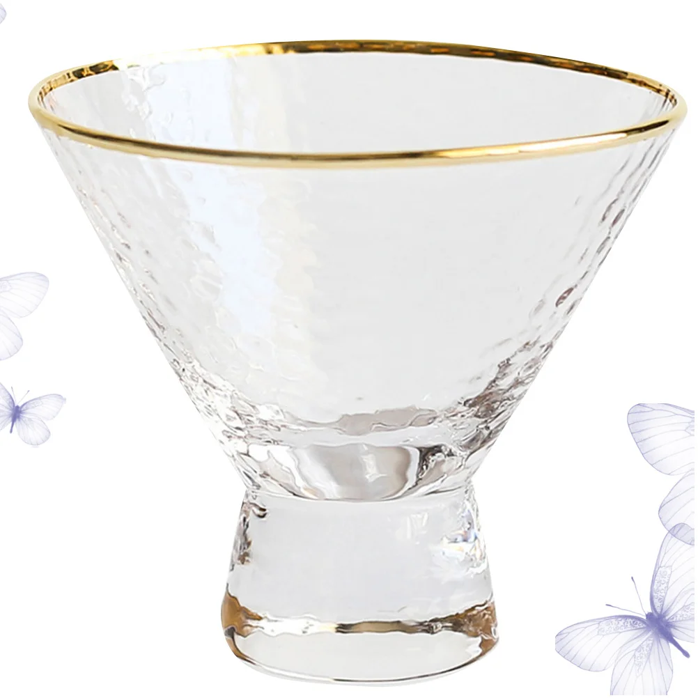 

1Pcs Crystal Glass Cup Golden Rimmed Hammer Cream Breakfast Juice Salad Container Breakfast Cup Ice Cream Container