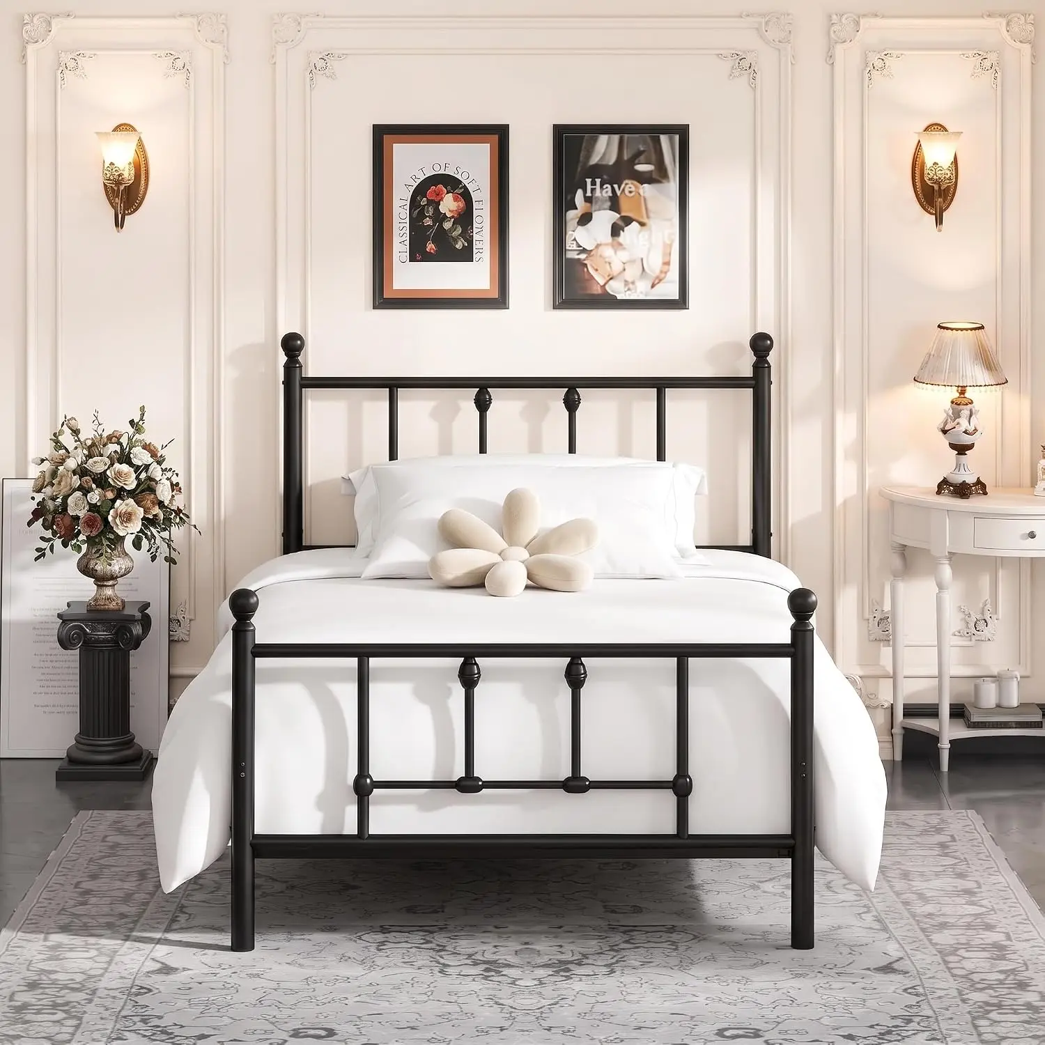 14 Inch Twin Vintage Metal Bed Frame with Headboard & Footboard, Underbed Storage, No Box Spring, Easy Assembly, Customized