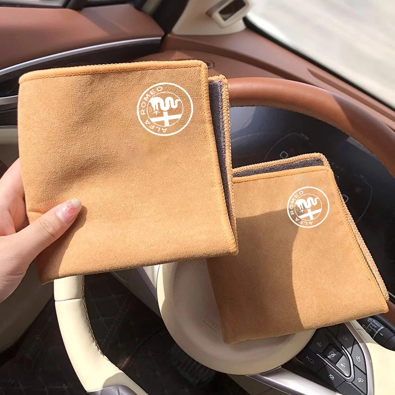 Keychain Car Interior Drying Towel Coral Velvet Super Absorbent Cleaning Cloth For Alfa Romeo 4C 159 166 Giulia Giulietta 156 GT