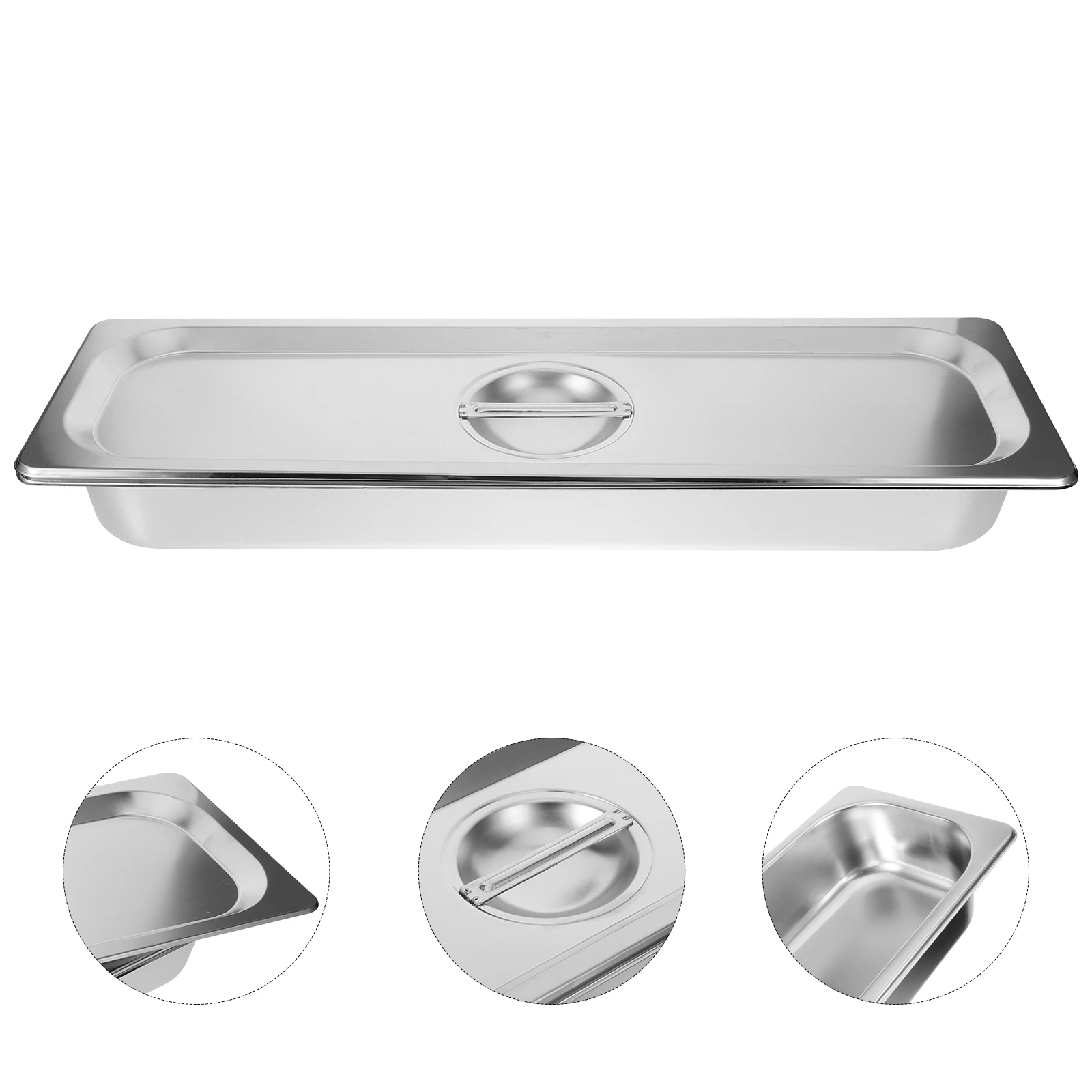 

Stainless Steel Buffet Server Pan Rectangle Food Serving Tray Canteen Restaurant Dish Container Cover Design Rounded Corners