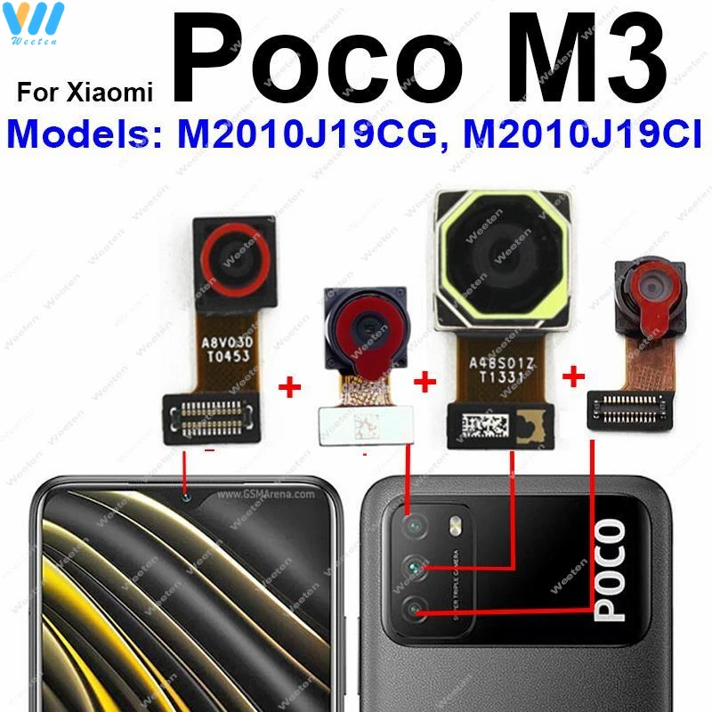 Основная передняя задняя камера для Xiaomi Poco M3/Poco M3 Pro 4G/Poco M3 Pro 5G Основная задняя передняя камера для селфи, детали гибкого кабеля