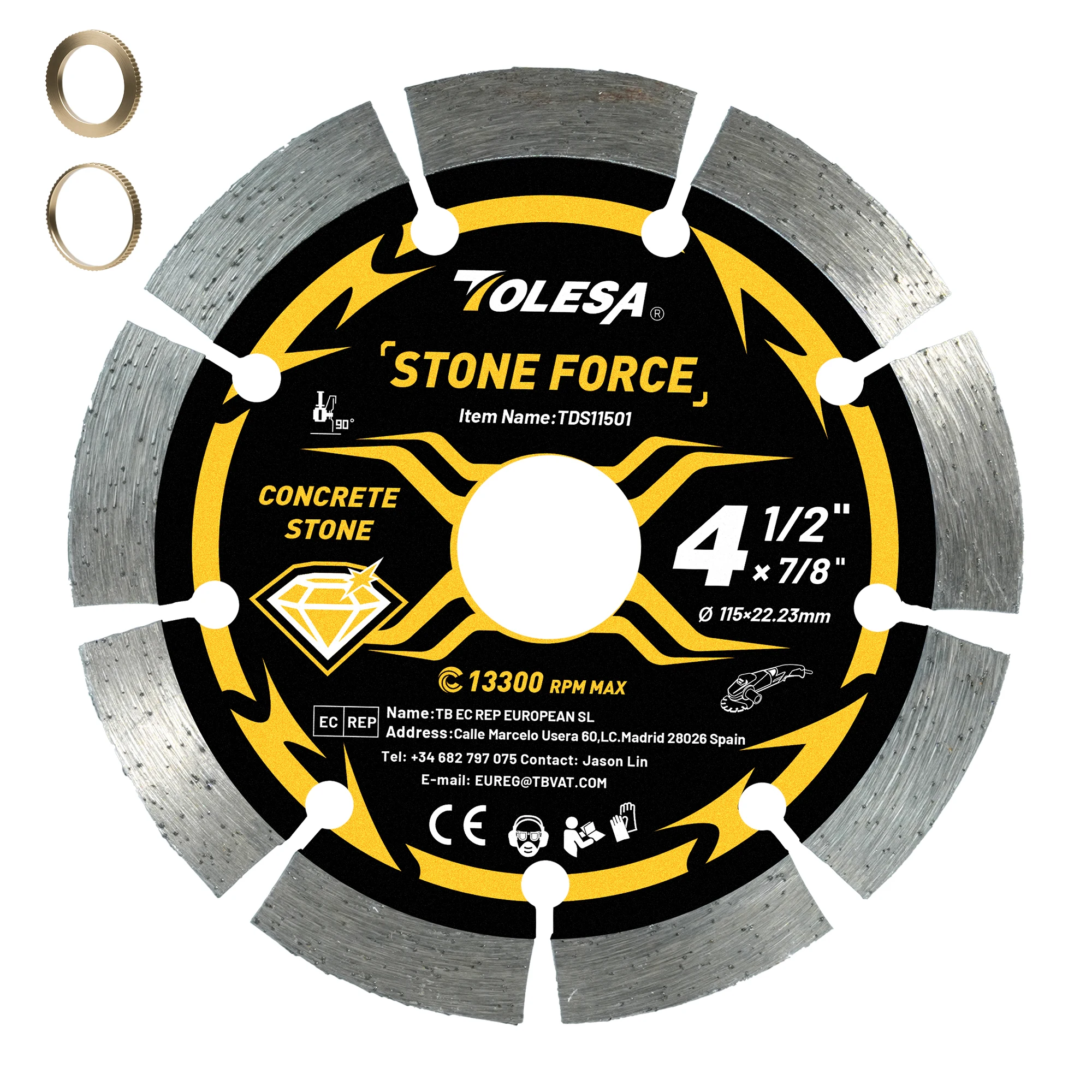 TOLESA 1PC 115mm / 125mm Segmented Diamond Blade, Cutting Wheel for Angle Grinder Stone Master, Blade for Masonry