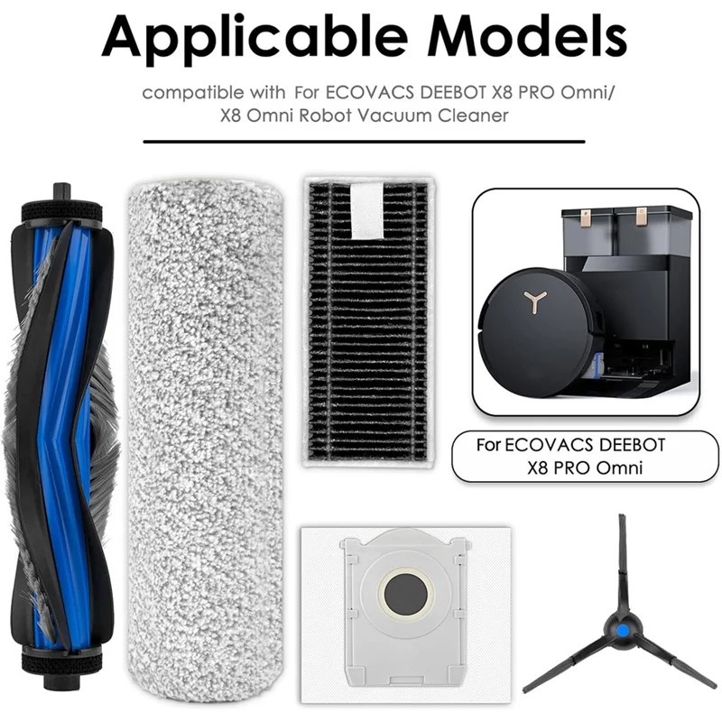 

AT59 для робота-пылесоса ECOVACS DEEBOT X8 PRO Omni/X8 Omni, основная боковая щетка, набор аксессуаров для фильтра Hepa