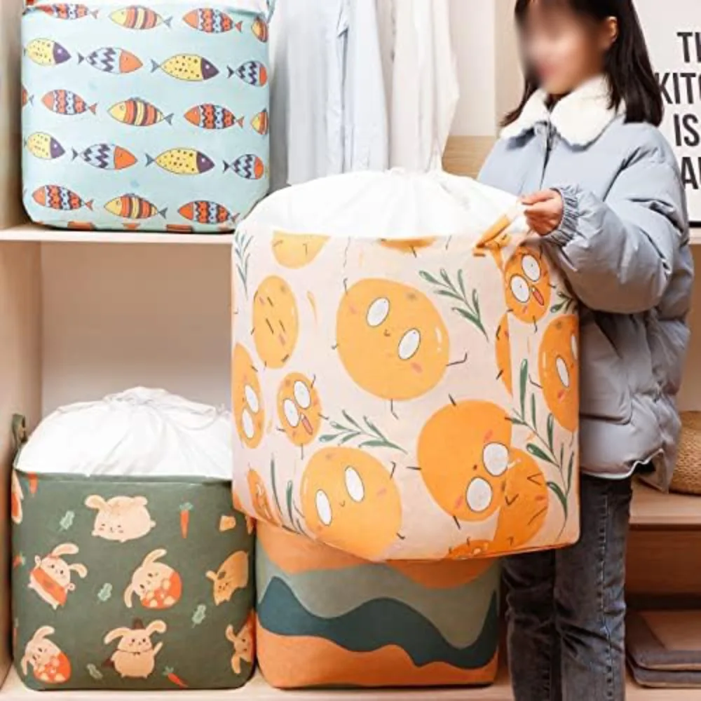 

Household Fabric Dirty Clothes Basket Storage Basket Round Cotton and Linen Dirty Clothes Basket Toys Sundry Grid Storage