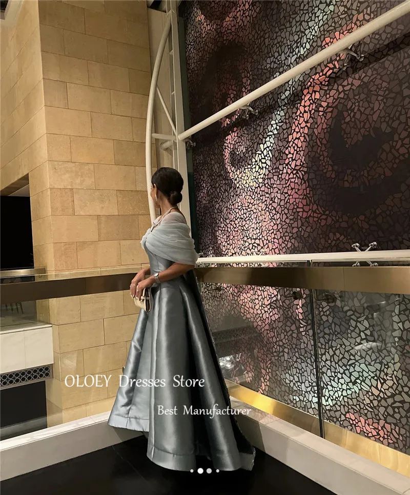 OLOEY Saudi Arabic Women Pale Satin Beads A Line Evening Dresses Cap Sleeves Tulle Satin Vintage Prom Gowns Formal Party Dress