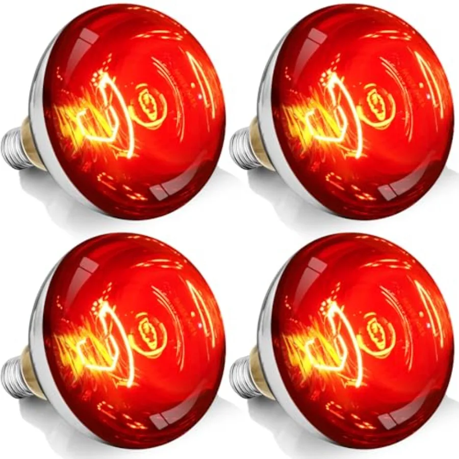 

250W R40 Red Heat Lamp Bulbs, 8000 Hours Rated, Infrared Flood Light, Brooder Heating Lamp for Chickens, Reptiles, Pets, Bathro