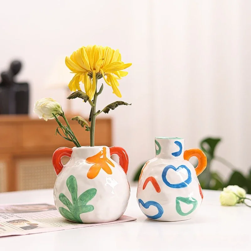 Ceramic Vase Decoration Living Room Flower Arrangement Creative Handmade Painting Decoration