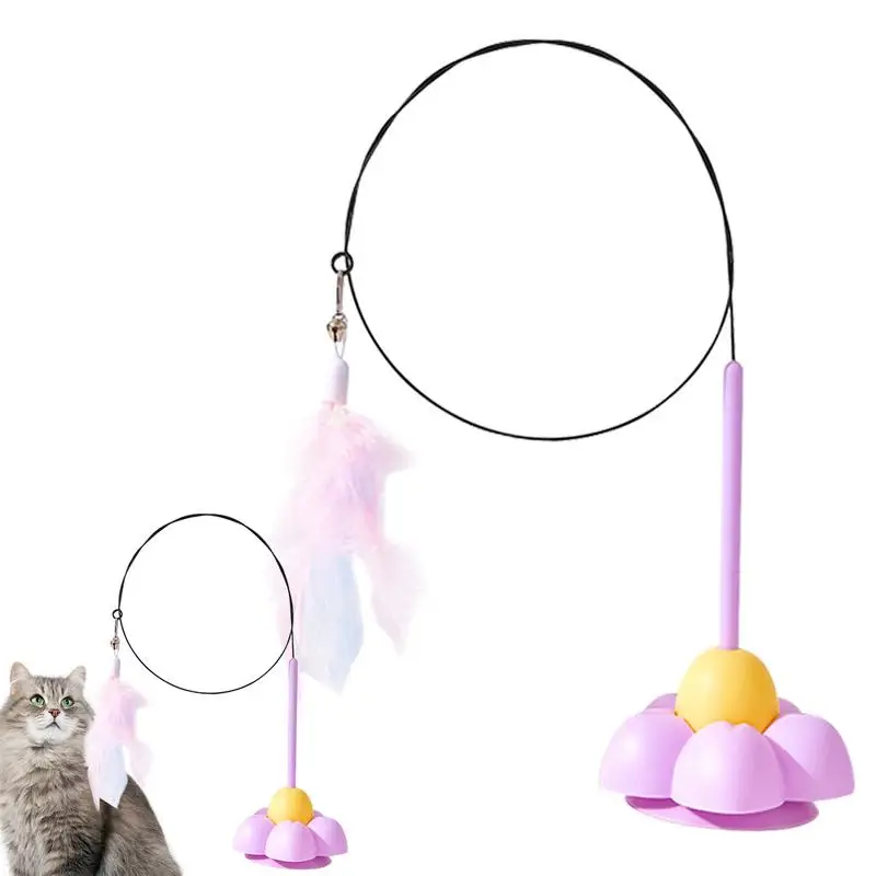 Interactive Feather Cat Wand Toy Cat String Toy With Sticky Suction Cup Cat Teaser Spring String Toy For Cats Play And Exercise