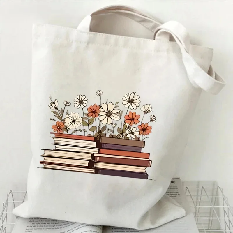 Just A Girl Who Loves Books Canvas Tote Bag Reusable Shopper Bag Vintage Rose Books Fashion Read Lover Women Shoulder Handbags