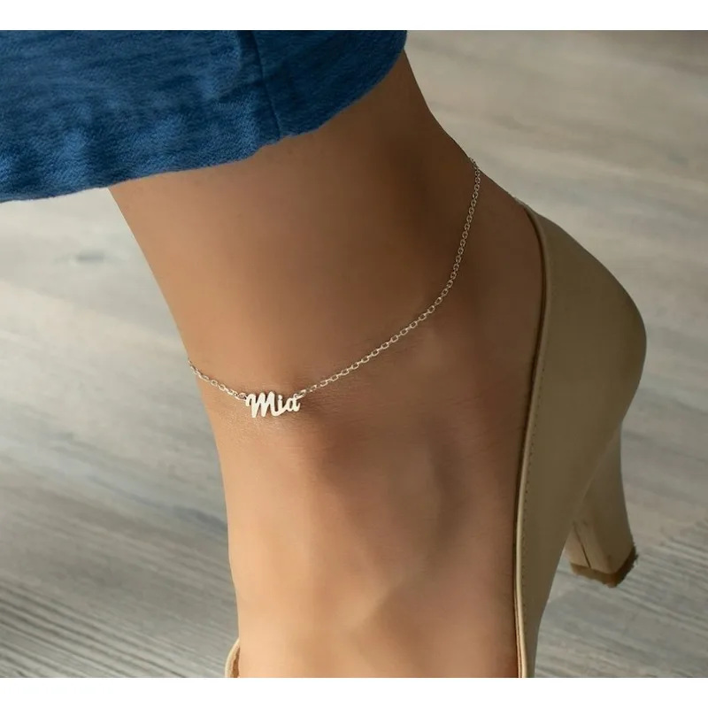 

Personalized Name Anklet Hot Wife Custom Stainless Steel Silver Ankle Bracelet Nameplate Ankle Chain Woman Summer Beach Chain