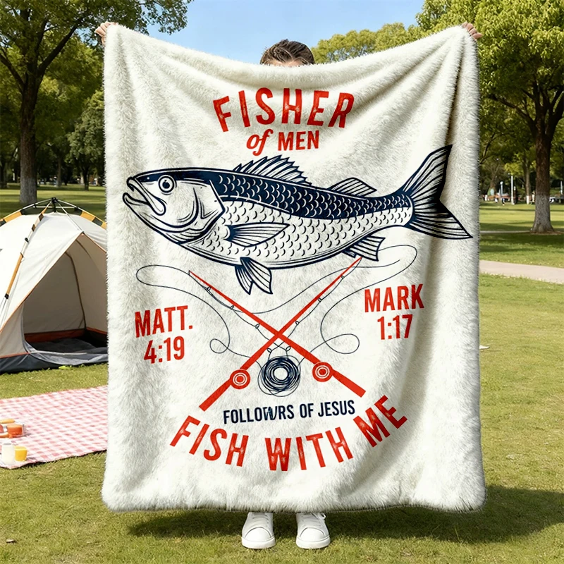 Vintage Christian Fishermen Unisex Flannel Blanket, Fisher of Men Bible Verse, Fish With Me Scripture