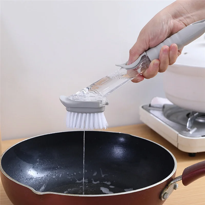 ABKO-cepillo de limpieza de cocina versátil, cepillo de olla de mango largo con dispensador de jabón incorporado para una limpieza efectiva