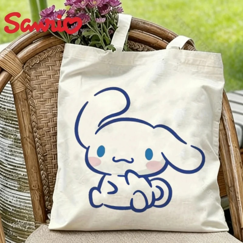 

1PC Sanrio Cinnamoroll Canvas Tote Bag Double-sided Simple Line Art Print Eco-friendly Reusable Shoulder Bag