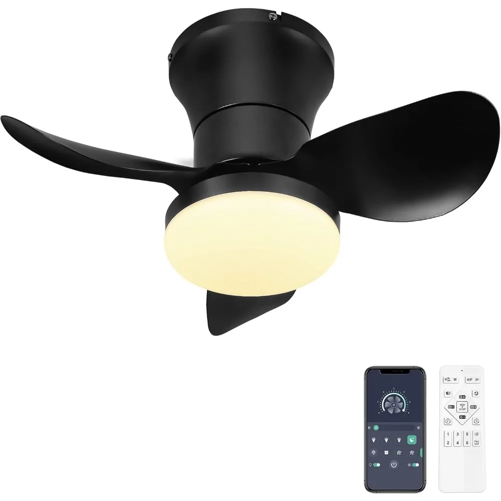 Dimmable silent DC ceiling fan with light and remote control -21 inch small embedded installation APP control