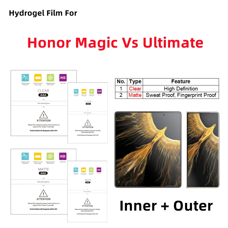 

Inner + Outer Matte Hydrogel Film For Honor Magic Vs Ultimate HD Protective Film Folding Phone Clear Screen Protector