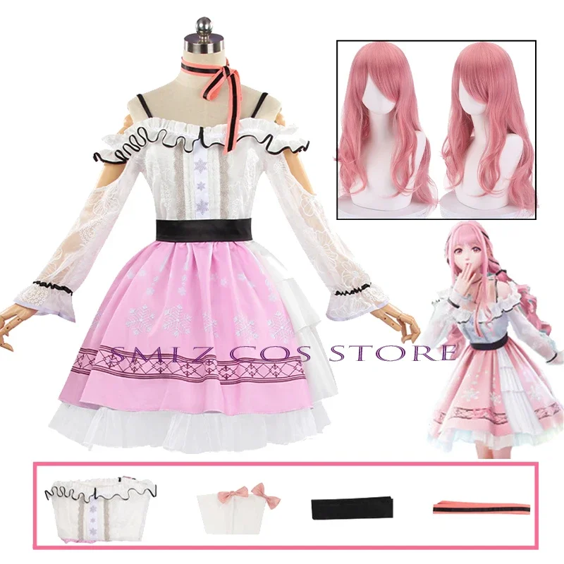 Nikki Cosplay Anime Infinity Nikki Süßes rosa Lolita Kleid Uniform Perücke Set Halloween Party Outfit für Frauen RÖCKE