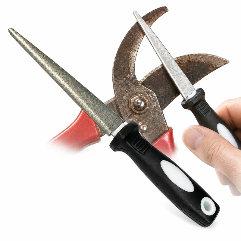 Diamond Sharpener Metal Double Sand File Scissors Gardening Tools Sharpener Double-sided Flat-curved Design Easy-to-grip
