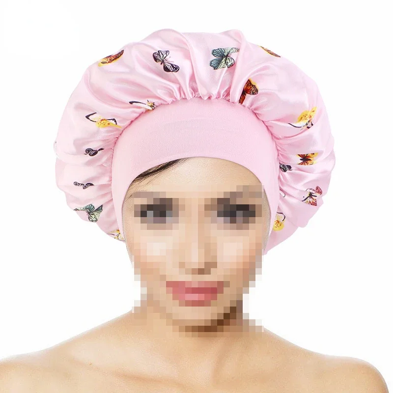 Bonnet cetim estampado multifuncional para mulheres, faixa larga elástica, sono noturno, chapéu de cetim, tampas de quimioterapia, envoltório para a