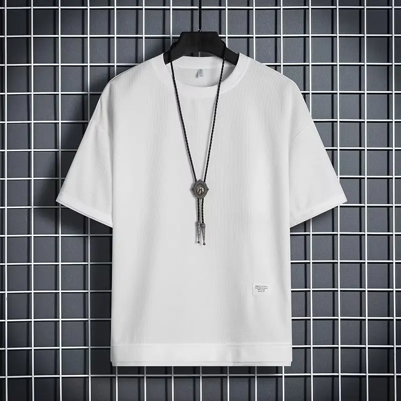 2024 New S-6XL Fashion brand New Summer Waffle Round Neck Short Sleeved T-shirt for Men's Simple and casual Short Sleeved Top image 4