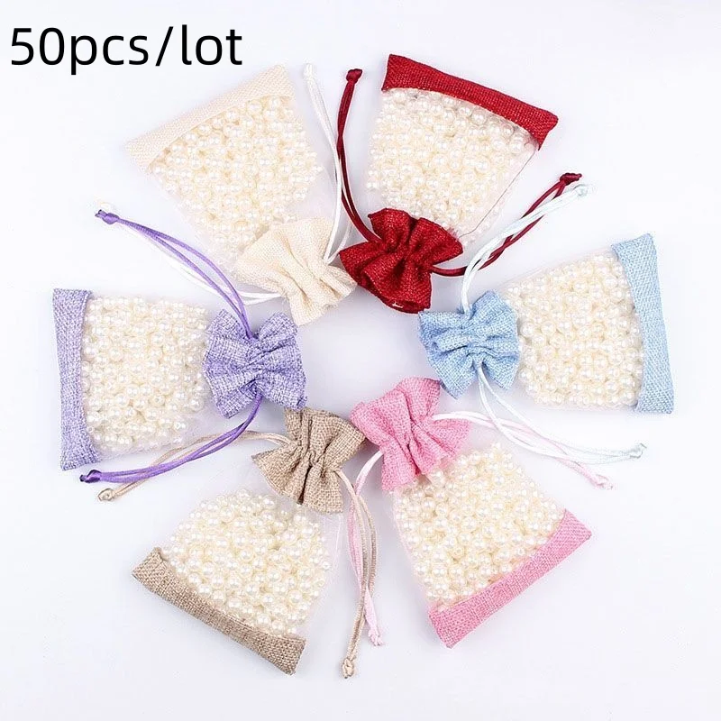 

Jewellery Storage Bag Linen Cotton GiftBag Drawstring Window Bag Wedding Party Jewellery Candy Storage Bag Festival Supplies Bag