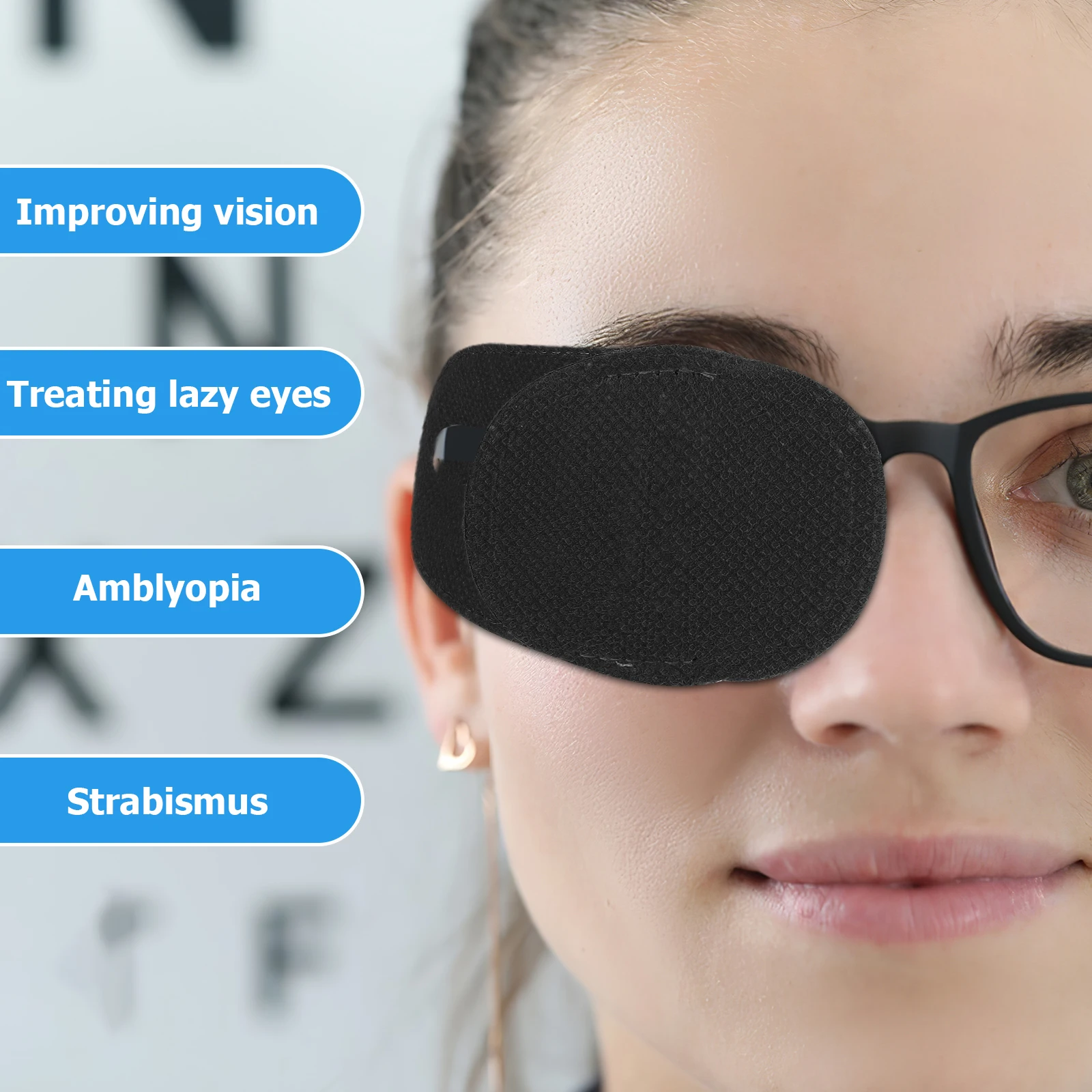 

12pcs Black Medium Patches for Glasses Amblyopia Lazy Eye Kids Adults Travel Home Use Non Woven Fabric Comfortable Easy Cloth