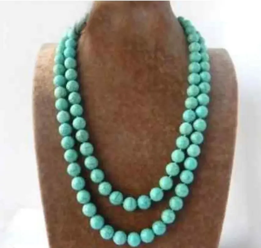 

Fashion jewelry 10mm Round Turquoise Stone Gemstone Necklace Woman 90cm/32inch