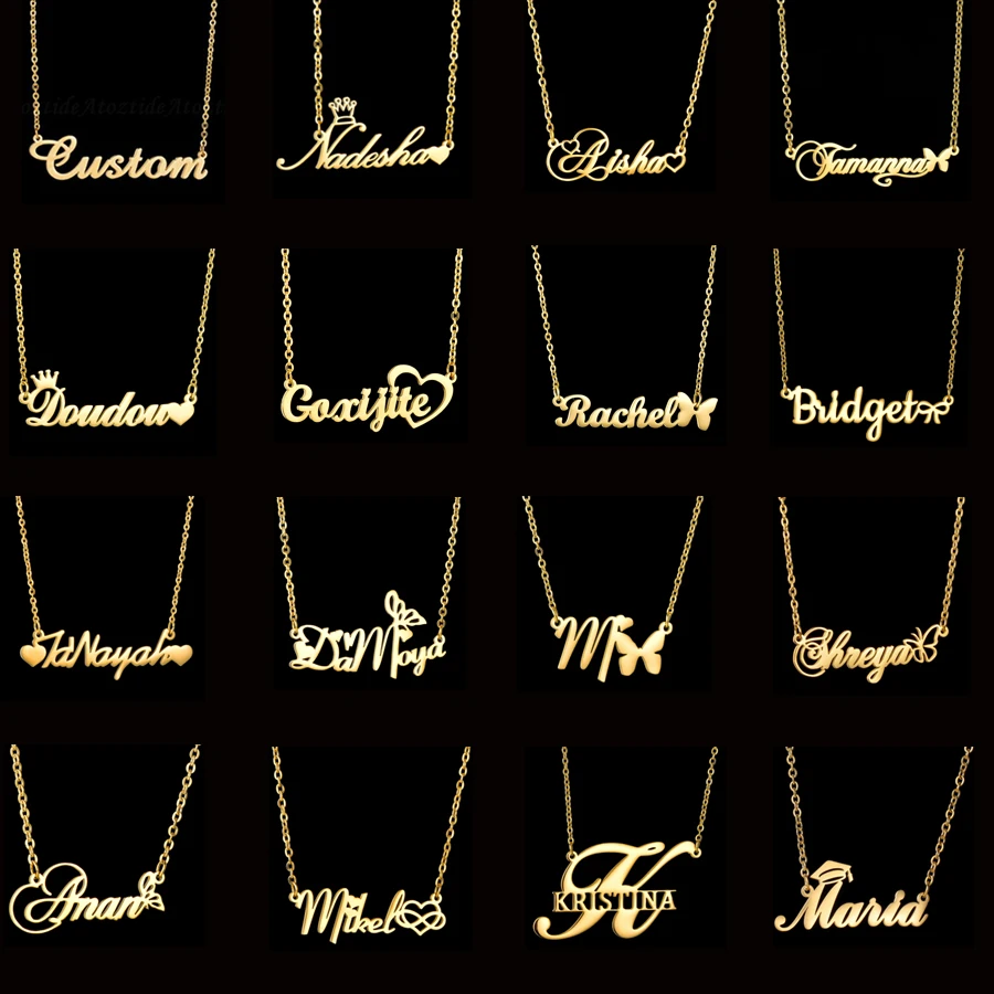 Acheerup New Personalized Name Stainless Steel Necklace for Women Custom Letters Chain Pendant Choker Jewelry Christmas Kid Gift