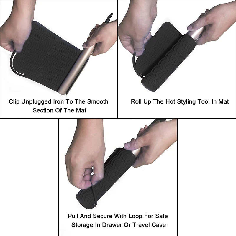 حصيرة سفر سوداء من السيليكون مقاومة للحرارة ، وسادة مانعة للحرارة لتنعيم الشعر ، مكاوي مسطحة وغيرها من أدوات تصفيف الشعر الساخنة ، 2 صفيف الشعر