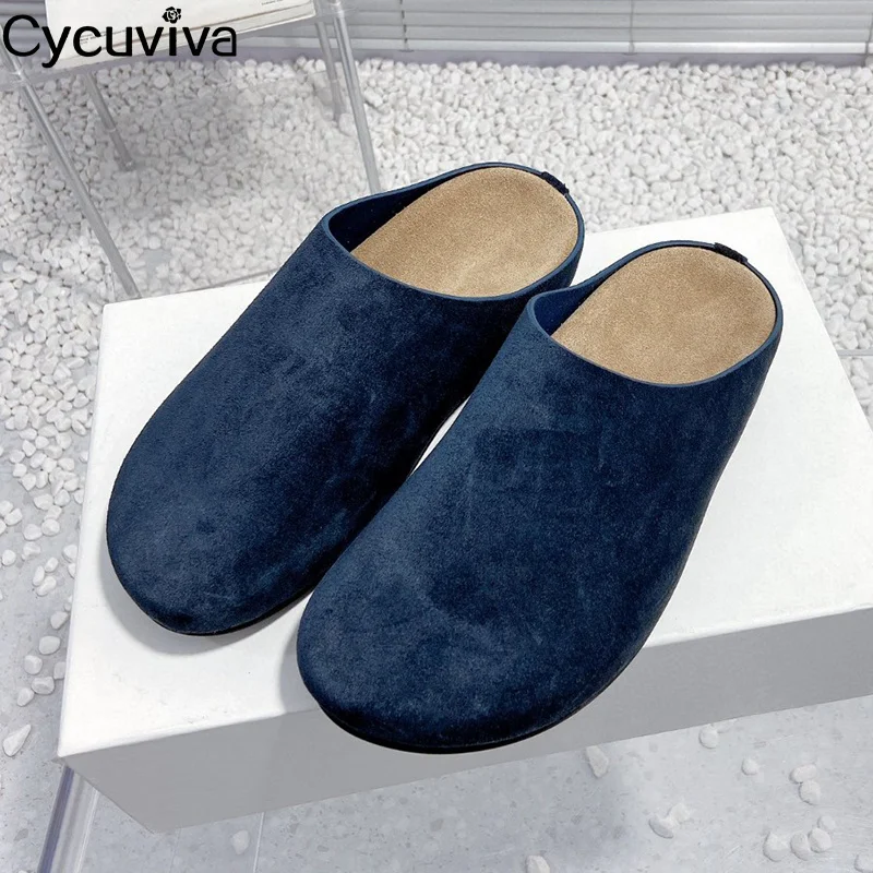 New Platform Flat Half Slippers Women Suede Leather Holiday Beach Flat Shoes Round Toe Leisure Comfort Spring Walk Shoes Woman