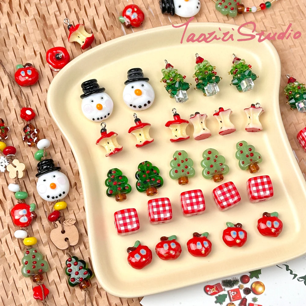 

Christmas Gift Adorable Apple Snowman Christmas Tree Pendant DIY Handmade Bead Materials Bracelet Necklace Accessories