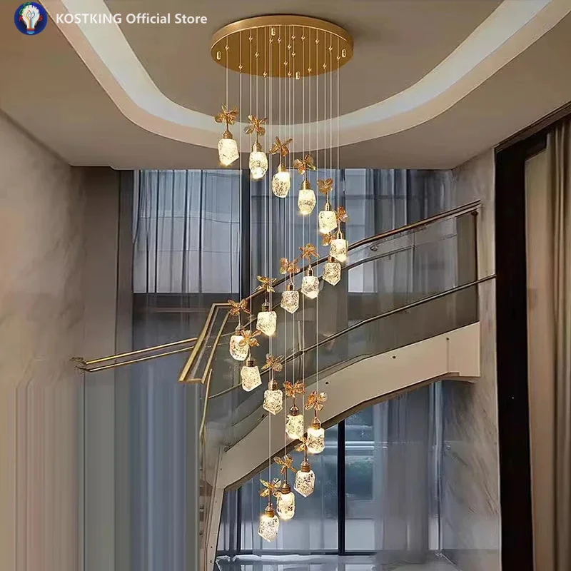 Modern Luxury Crystal Pendant Light Villa Ceiling Chandelier  Living Room Stair Hanging Lamp Indoor Multi Head Led Pendant Lamps