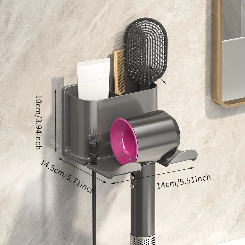 Soporte para Secador de Pelo de Baño, Soporte para Secador de Pelo sin Perforaciones, Estante de Almacenamiento para Cepillo de Dientes, Pasta de Dientes y Peine