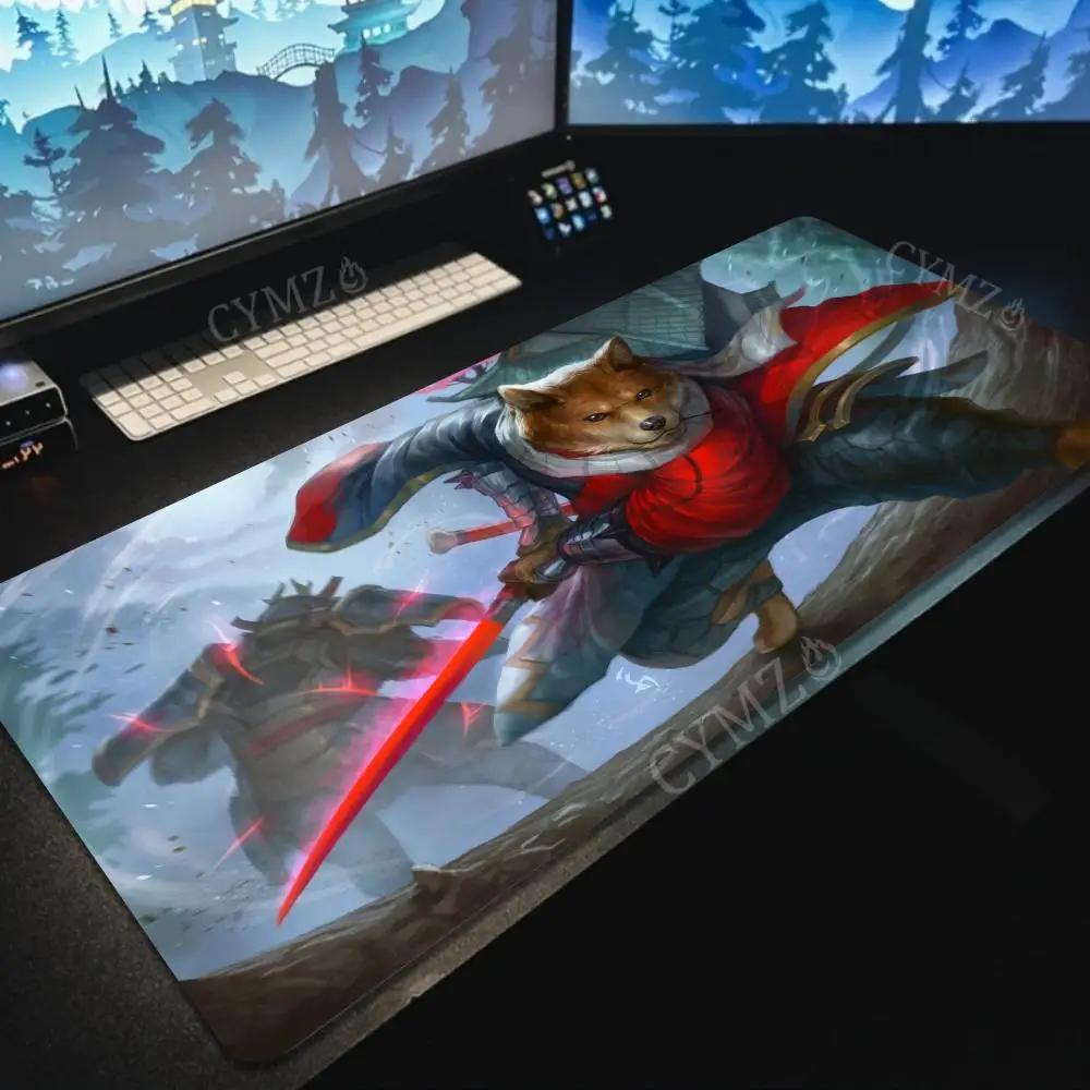 

Большой коврик для мыши Shiba Inu с самурайским дизайном, настольный коврик, игровой коврик, нескользящий прошитый край, аксессуары для стола, коврик для клавиатуры и мыши mauspad
