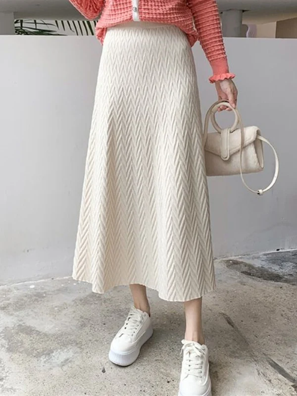

Black Elegant Knitted Skirts for Women 2023 Autumn High Waist Soft Knit A-line Long Dress Retro Office Wear Women's Maxi Skirt
