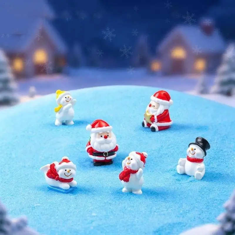 Mini Christmas Resin Figurine Lovely Santa Snowman Tiny Ornament Non-toxic for Micro Landscape DIY Xmas Gift for Kids Friends