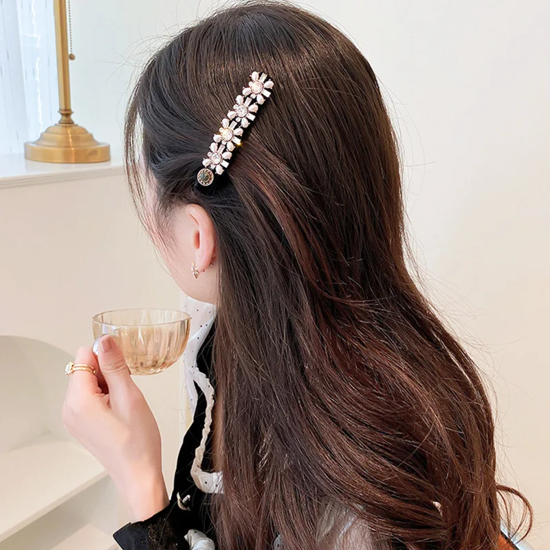 Baroque Diamond Rhinestone Pearl Barrettes For Women Boutique Korea Fashion Palace Style Crown Long Hair Clips Vintage Hairpins