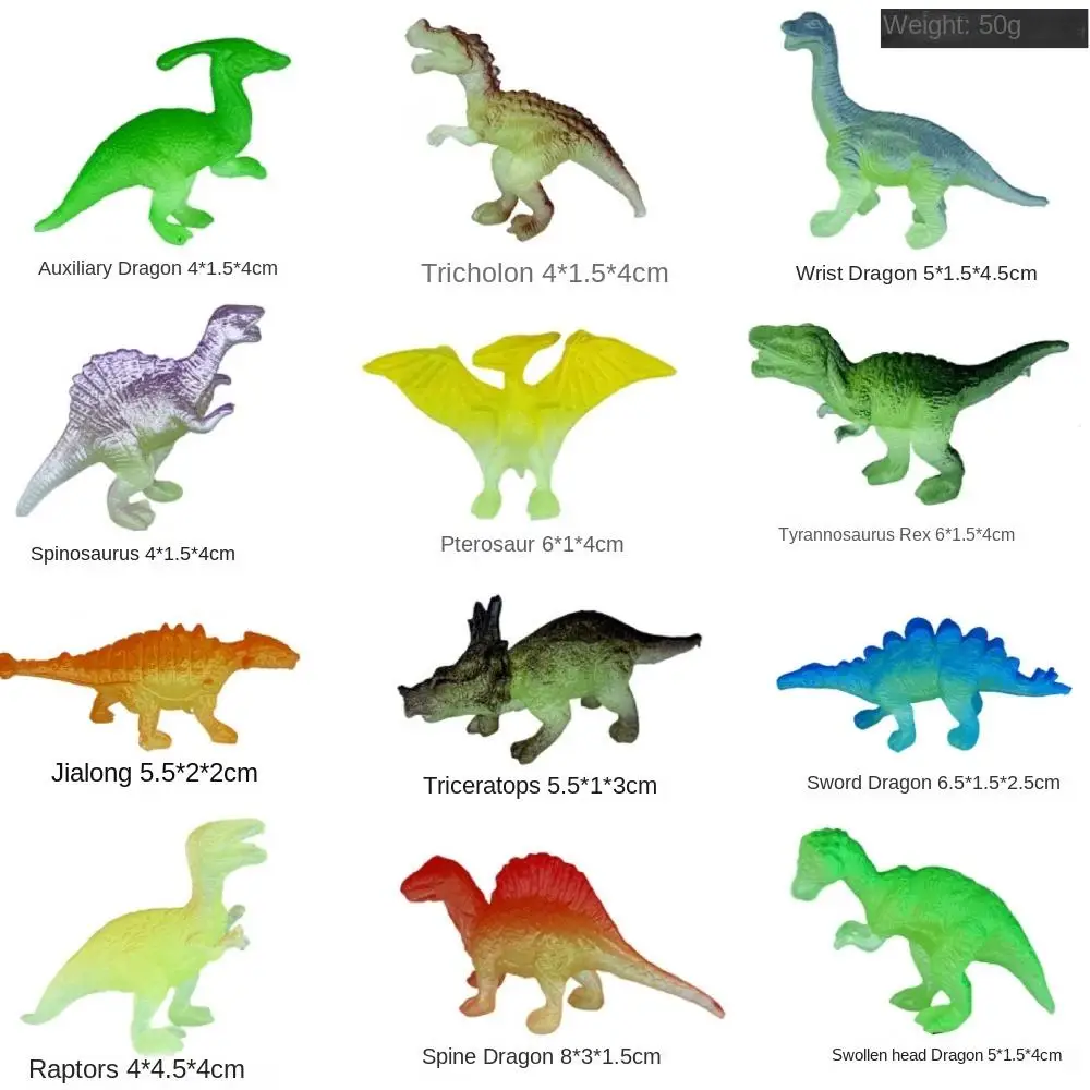 Dinossauro que brilha no escuro, brinquedos de dinossauro, figura de ação, pvc, dinossauro noctilucente, colorido, mini dinossauro de simulação noctilucente