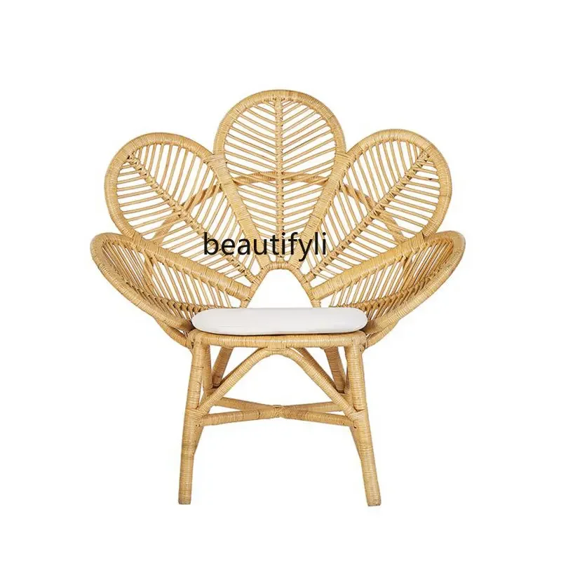 xxxJapanese rattan sofa chair real rattan peacock chair balcony creative small sofa backrest flower chair