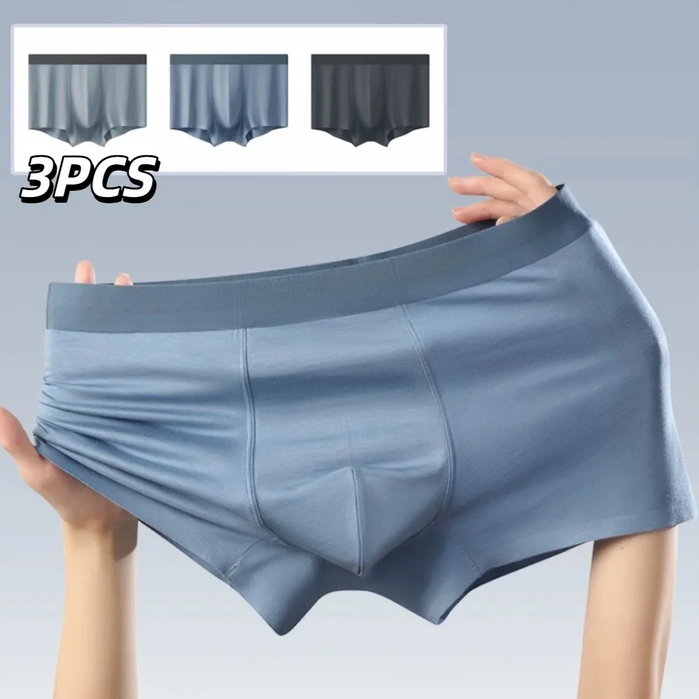 

3PCS Elastic Model Men's Flat Panties Mid Waist Large Size Boxer Shorts Male Breathable Seamless Men Underwear Gifts