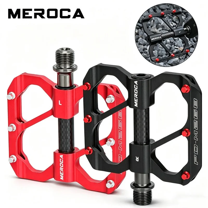 

Педали для велосипеда MEROCA из алюминия с карбоновой осью, 3 подшипника, для MTB, шоссейных и складных велосипедов, ультралегкие, красно-черные.