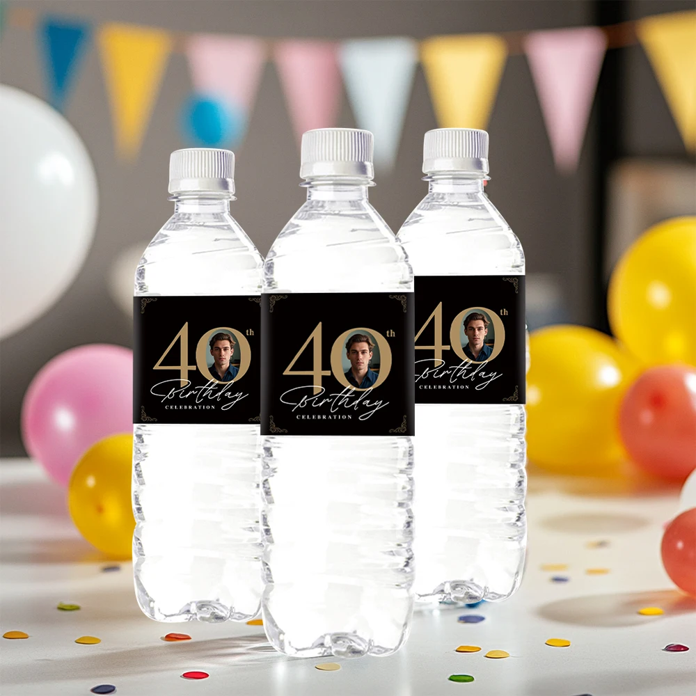 30 шт. на заказ 30, 40, 50, 60, 70-летие, наклейка на бутылку с персонализированным фотографией лица для взрослых, украшения для дня рождения
