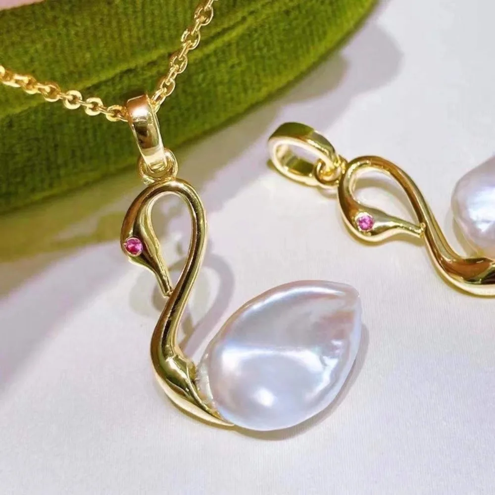 

3pcs DIY Pearl Accessories 925 Silver Pendant Empty Holder, Swan Gold Silver Necklace Pendant, with 10-15mm Round Beads