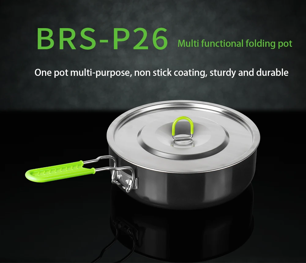 BRS-P26 Foldable Multi functional Non stick Pot Outdoor Pot Portable Camping Pot Home Fry Pot