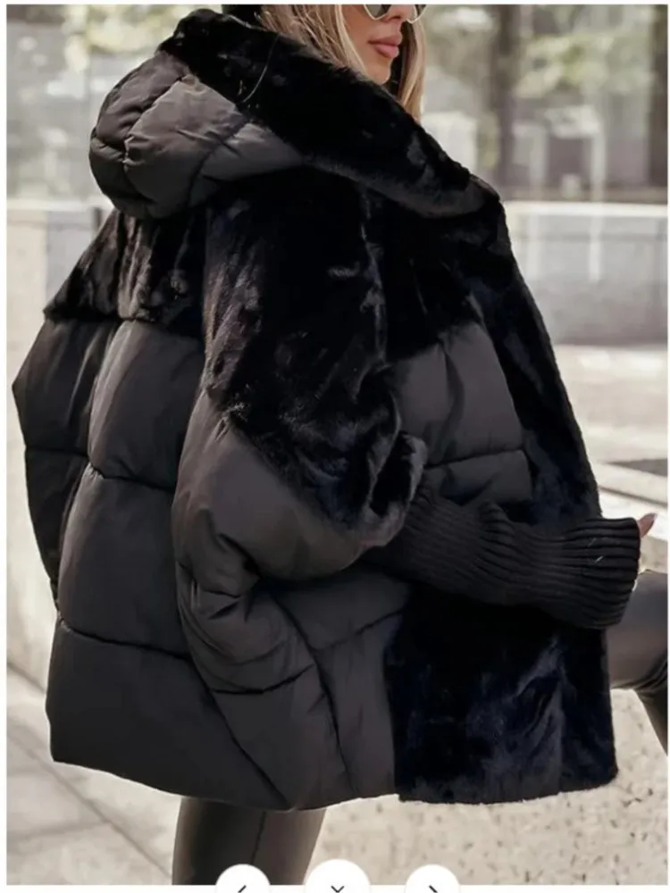 

New 2026 Women's Loose Zipper Cotton Coats Winter Fashion Patchwork Coat Comfort Chic Long Sleeve Hooded Spliced ​​cotton Jacket