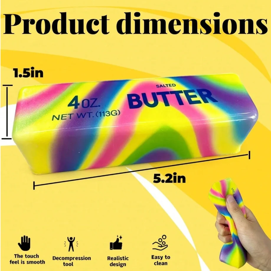 1/2/3 Stück Regenbogen-Butterstab Squishy Spielzeug, langsam aufsteigendes künstliches Lebensmittel-Sensorik-Quetschspielzeug, Angstlinderungsgeschenk für alle Altersgruppen – Detail 10