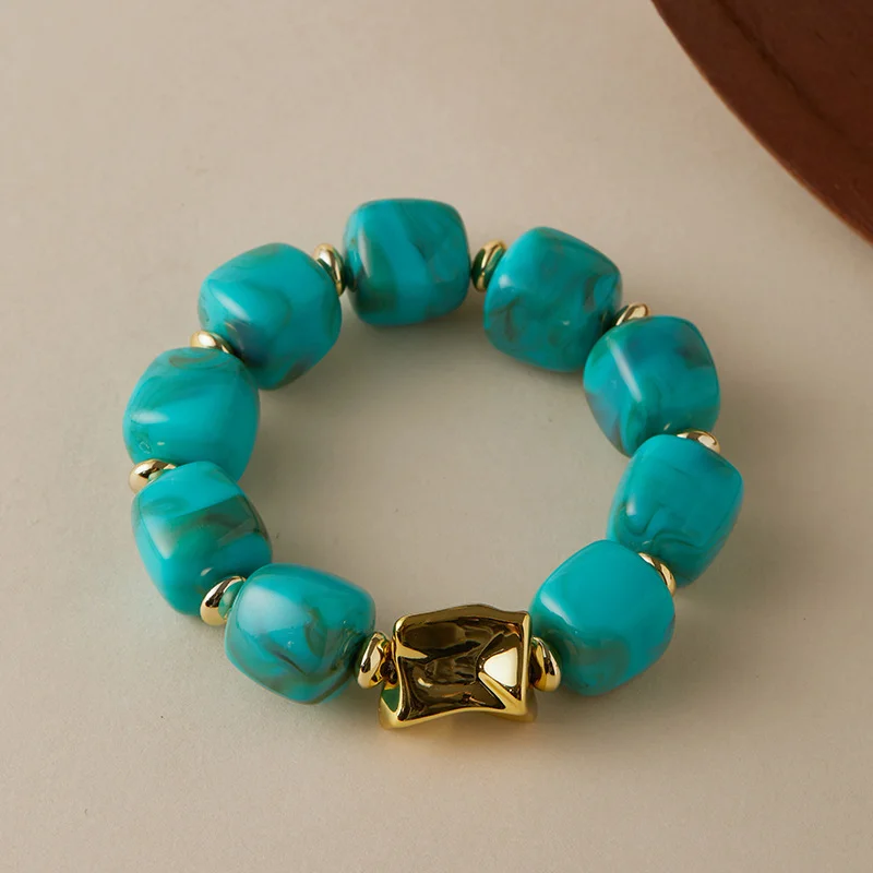 Modische Bunte Acryl-Quadratperlen Elastische Armbänder für Frauen CCB Geometrische Perlen-Stapelbare Armreifen Schmuck Geschenke – Detail 10